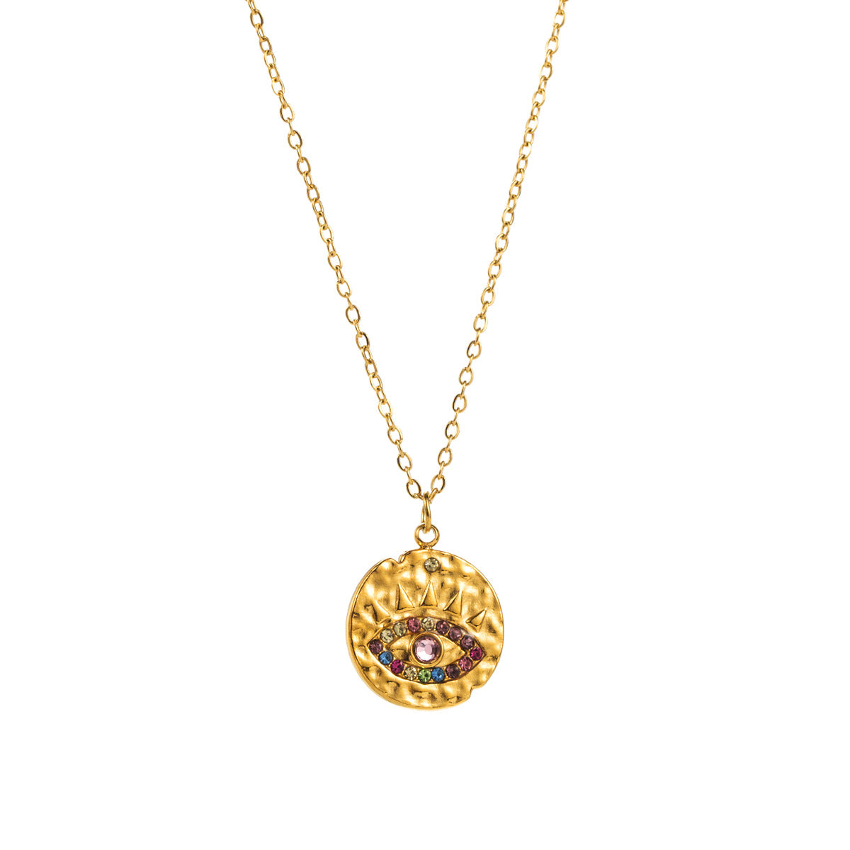 Wholesale 18k Color-preserving Stainless Steel Diamond Heart Devil's Eye Necklace